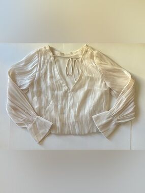 Anthropologie Cream Sheer V-Neck Blouse